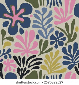 Vibrant Abstract Botanical Pattern With Colorful Foliage and Seamless Background Design