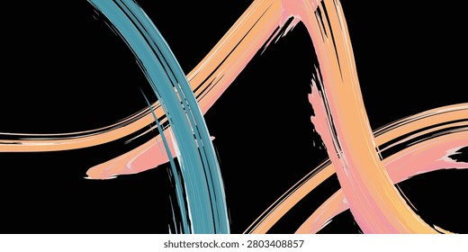 Vibrant abstract brush strokes in shades of blue, orange, and pink create a dynamic and artistic composition against a dark background. The fluid lines and overlapping textures evoke a sense of movement and modern art, perfect for contemporary design projects, backgrounds, or creative overlays.