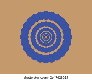 A vibrant abstract circular design featuring concentric scalloped rings in deep blue over an orange background. This hypnotic geometric pattern is perfect for digital backgrounds, modern art posters, 