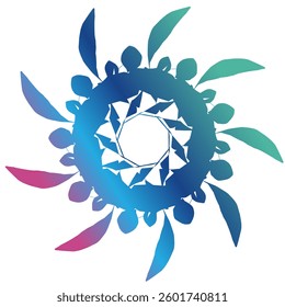 Vibrant abstract circular design with swirling brushstrokes in a spectrum of colors. Mandala