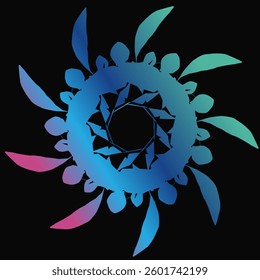 Vibrant abstract circular design with swirling brushstrokes in a spectrum of colors. Mandala