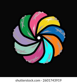 Vibrant abstract circular design with swirling brushstrokes in a spectrum of colors. Icon