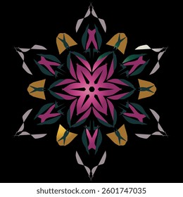 Vibrant abstract circular design with swirling brushstrokes in a spectrum of colors. Mandala