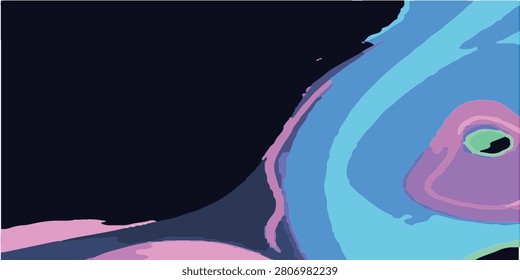 A vibrant, abstract close-up featuring the eye and colorful, layered scales of a stylized fish against a dark background.
