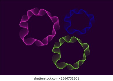 Vibrant Abstract Colorful Wave Design in Circular Form on Dark Background.  vibrant neon colors create a stunning abstract design against a dark backdrop, perfect for app design