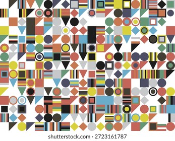 Vibrant abstract composition of colorful geometric shapes creating a dynamic pattern
