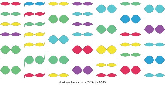 A vibrant, abstract composition featuring rows and columns of colorful diamond-shaped elements with a white background.