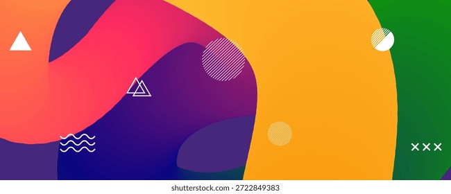 Vibrant abstract composition with geometric shapes and colorful curves