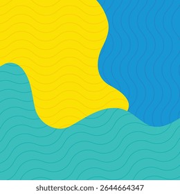 Vibrant Abstract Composition of Interlocking Organic Shapes with Distinct Wavy Line Textures in Yellow, Blue, and Teal Hues.