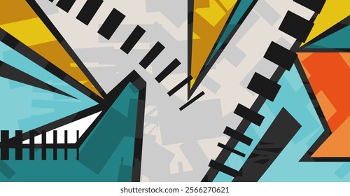 vibrant abstract composition with sharp geometric shapes in bright colors, ideal for modern designs.	