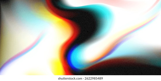 Vibrant abstract composition with swirling colors and film grain texture creating a dreamlike atmosphere in a modern setting