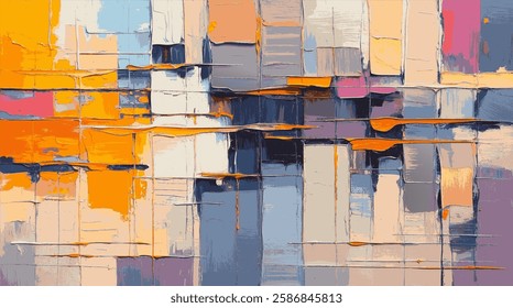 Vibrant Abstract Composition With Warm Yellows, Bold Blues, and Subtle Pinks, Expressing Energy and Depth Through Layered Brushstrokes and a Harmonious Modern Aesthetic