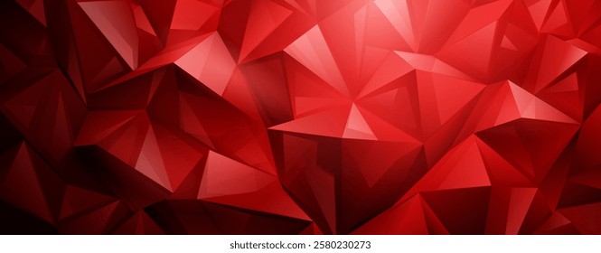 Vibrant abstract crystal background featuring a mosaic of interconnected red triangles, creating a dynamic, geometric pattern with varying shades and depth.