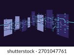 A vibrant and abstract dark digital technology background. The composition evokes themes of big data, server architecture, digital communication, and cyber security.