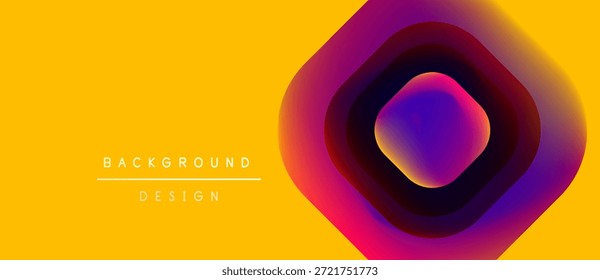Vibrant abstract design features concentric shapes, gradients. Yellow backdrop complements purple, red hues. Modern, stylish visual.