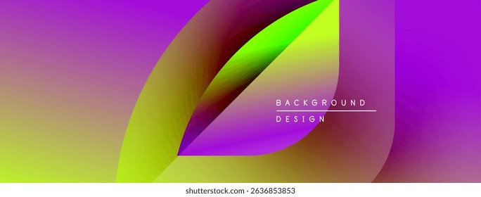 Vibrant abstract design features flowing shapes, gradients. Purple, yellow hues dominate composition. Text reads background design.