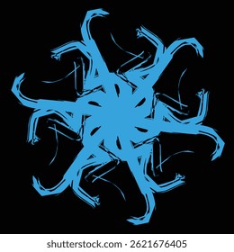 A vibrant abstract design featuring a blue geometric shape on a contrasting black background, conveying an energetic and modern artistic impression.