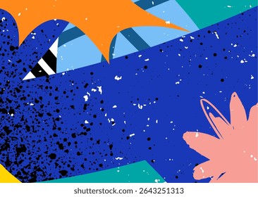 Vibrant abstract design featuring blue splash textures, bold strokes, and colorful pop shapes. Perfect for street-style posters, modern prints, and digital artwork.