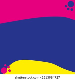 A vibrant abstract design featuring bold pink, blue, and yellow waves with circular accents. Perfect for modern backgrounds, presentations, and creative projects requiring a dynamic visual impact.