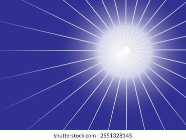 Un diseño abstracto vibrante que presenta una explosión de sol radiante blanco brillante sobre un fondo azul degradado