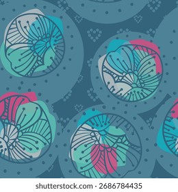 Lebhaftes abstraktes Design mit dynamischen Formen, kräftigen Farben und fließenden Mustern. Ideal für den Stoffdruck, der moderne Ästhetik mit künstlerischem Flair verbindet. Perfekt für Shutterstock-Uploads.