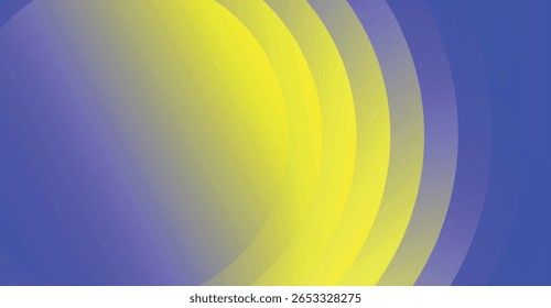 A vibrant abstract design featuring a gradient of yellow and blue colors, with curved shapes. The composition creates a sense of depth.