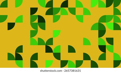 Vibrant abstract design featuring green leaf patterns against a bright yellow background. Perfect for modern decor, branding, and creative projects.