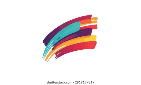 A vibrant abstract design featuring multiple overlapping brush strokes in various bright colors, creating a sense of movement and energy.