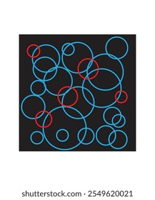  A vibrant abstract design featuring overlapping circles in blue and red on a black background. Ideal for modern art or graphic design projects.
