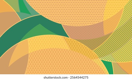 Vibrant abstract design featuring overlapping circles with a playful blend of warm and cool colors. Combines geometric shapes and patterns to create a visually engaging background.