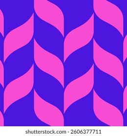 A vibrant and abstract design featuring overlapping pink shapes against a deep purple background, creating a dynamic and visually striking pattern