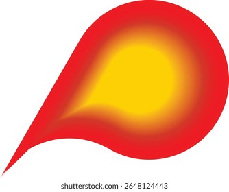 A vibrant abstract design featuring a red leaf shape with a yellow core against a white background.