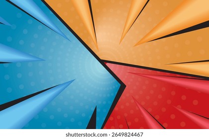 Un design abstrait éclatant avec des formes triangulaires nettes rayonnant d'un point central, avec un jeu de couleurs audacieux.