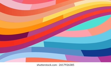 vibrant abstract design with flowing wavy bands of pink, orange, yellow, and teal creating a dynamic colorful pattern perfect for modern backgrounds, digital art, and creative projects