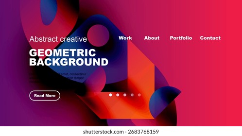 Vibrant abstract design. Fluid shapes blend with bold text, navigation menu present. Modern aesthetic for website header or banner.