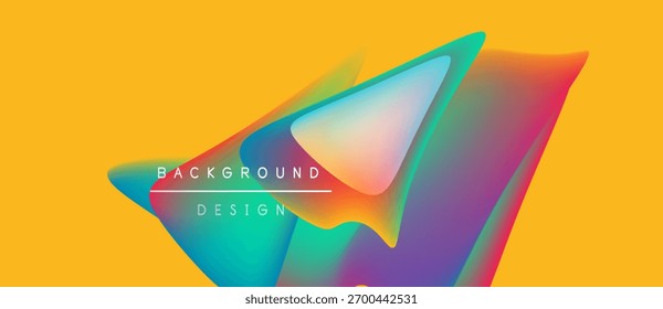 Lebhaftes abstraktes Design. Flüssige Formen überlappen sich und erzeugen bunte Farbverläufe auf gelbem Hintergrund. Text liest Hintergrunddesign. Modernes visuelles Element.
