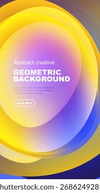 Vibrant abstract design. Overlapping colorful shapes create dynamic geometric background with text, button. Modern, stylish presentation.