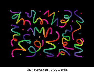Vibrant Abstract Design with Rainbow Colored Wavy Lines on Black Background