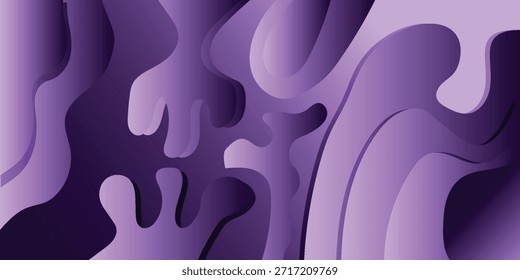 Um design abstrato vibrante apresentando camadas roxas lisas e ondulantes com gradientes sutis, evocando uma sensação de movimento fluido e profundidade, perfeito para a arte digital moderna.