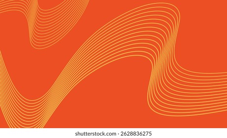 Vibrant abstract design with smooth yellow curved lines over a bold orange backdrop, creating dynamic movement and visual depth.