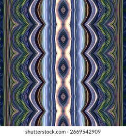 Padrão de diamante abstrato vibrante com ondas simétricas e texturas brilhantes. Perfeito para fundos, têxteis ou arte digital moderna.