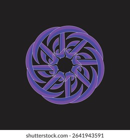 A vibrant abstract digital art piece featuring a symmetrical pinwheel geometric design with orange, teal, and purple shapes on a black background, symbolizing dynamic movement and modern abstract art.