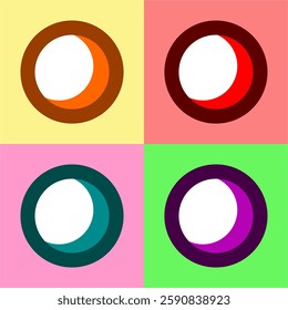 A vibrant abstract digital artwork featuring four colorful circular shapes with a layered 3D effect, set against pastel backgrounds for a bold and modern design.