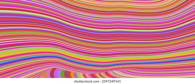 A vibrant abstract digital artwork featuring wavy, multicolored lines flowing harmoniously, creating a dynamic and energetic visual effect.