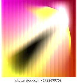 A vibrant abstract digital artwork featuring a strong vertical striped texture. The color palette transitions smoothly from deep magenta and pink on the left to neon yellow and gold on the right. A dark, diagonal shadow contrasts sharply with a bright white light flare in the upper corner, creating a dynamic, futuristic motion effect.