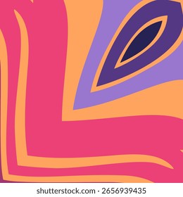 Una ilustración digital vibrante y abstracta con Formas audaces, fluidas y orgánicas y una paleta de colores retro de rosa, naranja y púrpura.