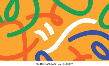 Vibrant abstract doodle composition with red, green, and blue brush strokes on white. Ideal for art themes, playful visuals, and modern design.