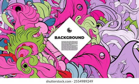 A vibrant and abstract doodle design is ideal for use as a background, landing page, template, or cover.