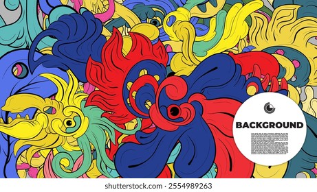 A vibrant and abstract doodle design is ideal for use as a background, landing page, template, or cover.