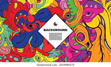A vibrant and abstract doodle design is ideal for use as a background, landing page, template, or cover.